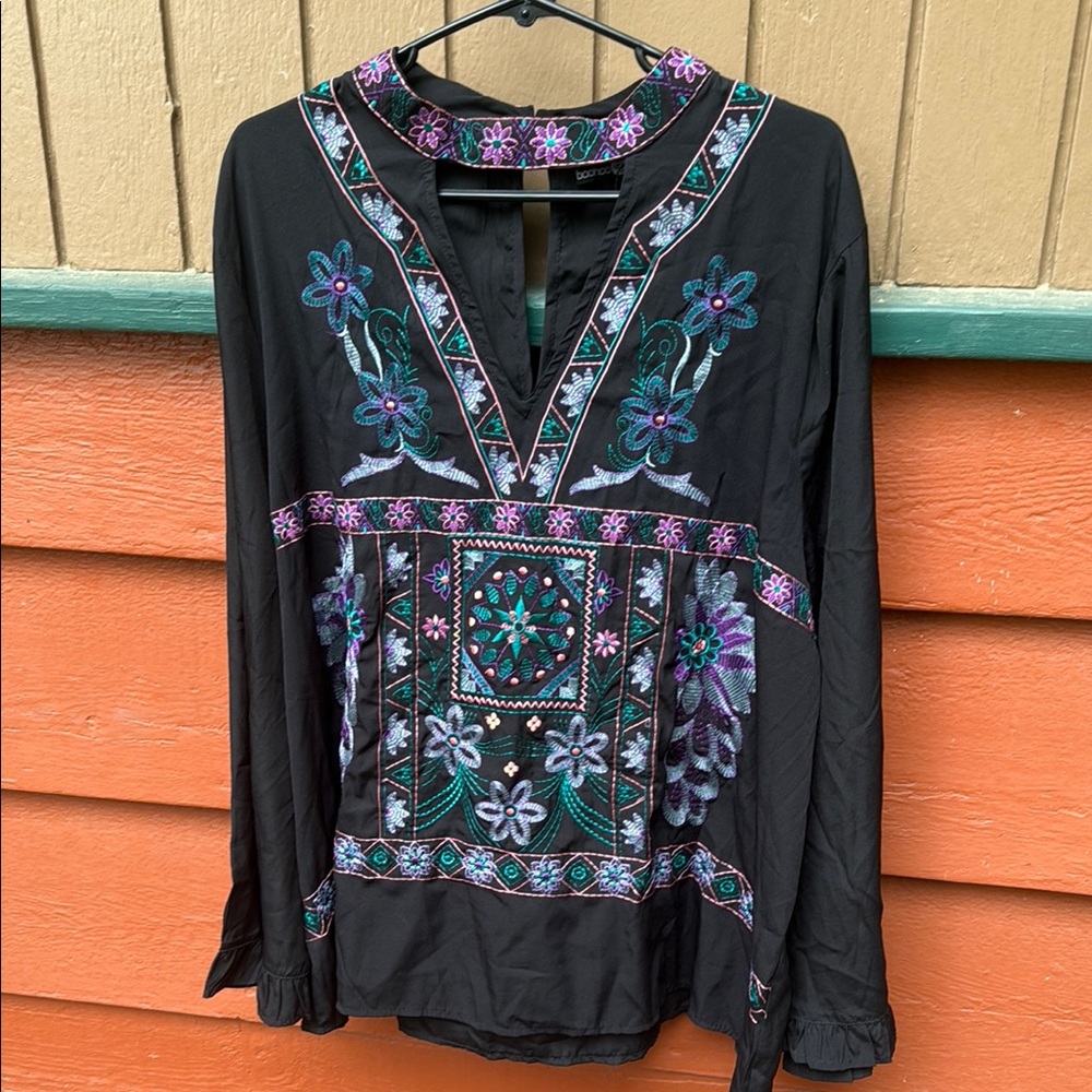 Boohoo Black Embellished Long Sleeve Tunic
